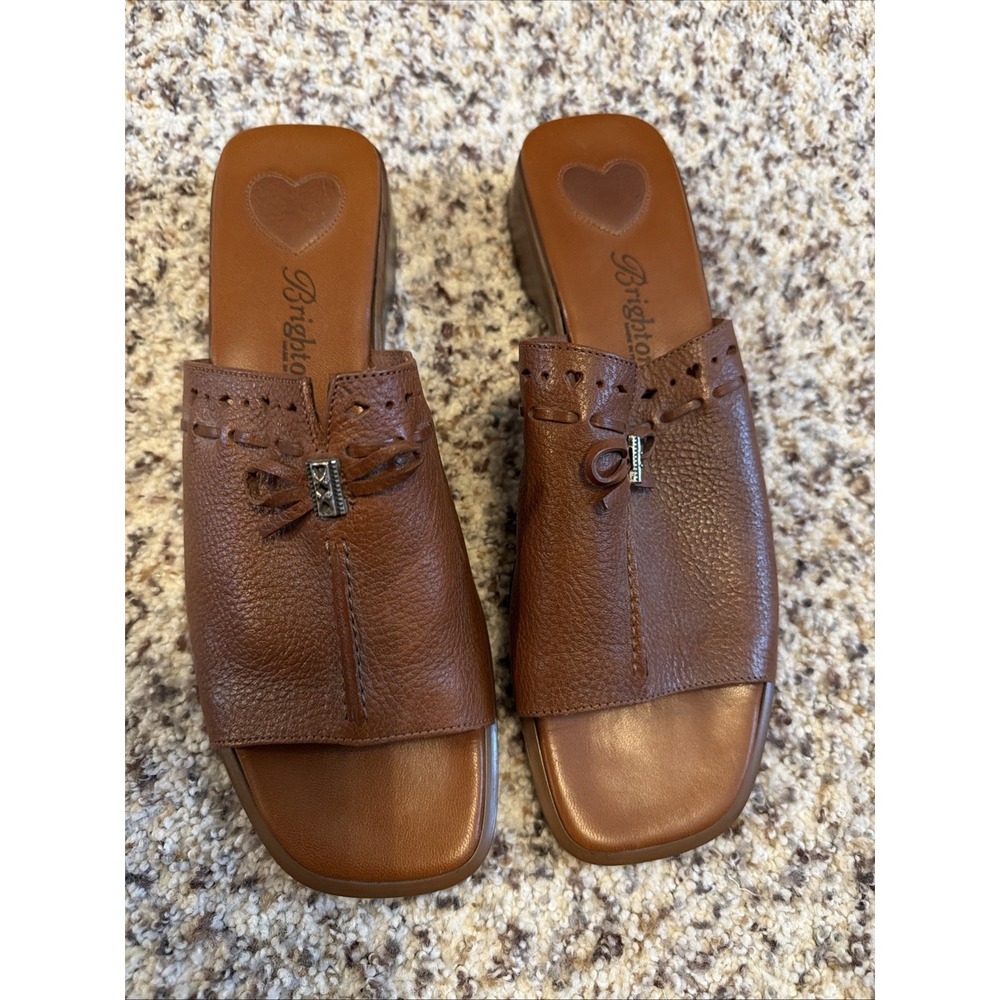 New Brighton Java Slide Sandal Bourbon Leather Low Heels Sz 9.5 Italy